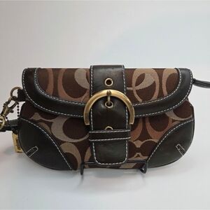 Coach Y2K Signature Optic Monogram Brown Jacquard Buckle Wristlet Bag Vintage